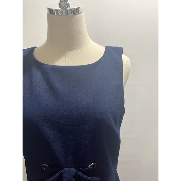 Badgley Mischka Blue Grommet Sheath Bateau Neckline Bow Retro Mini Dress Sz 6 - Picture 9 of 10